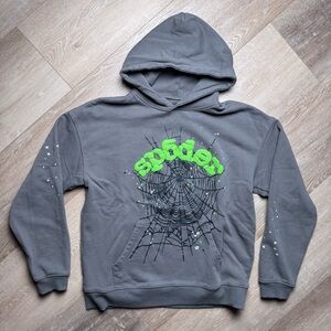 Spider Men’s Hoodie Size Large Slate Grey Green Sp5der Worldwide Authentic v2